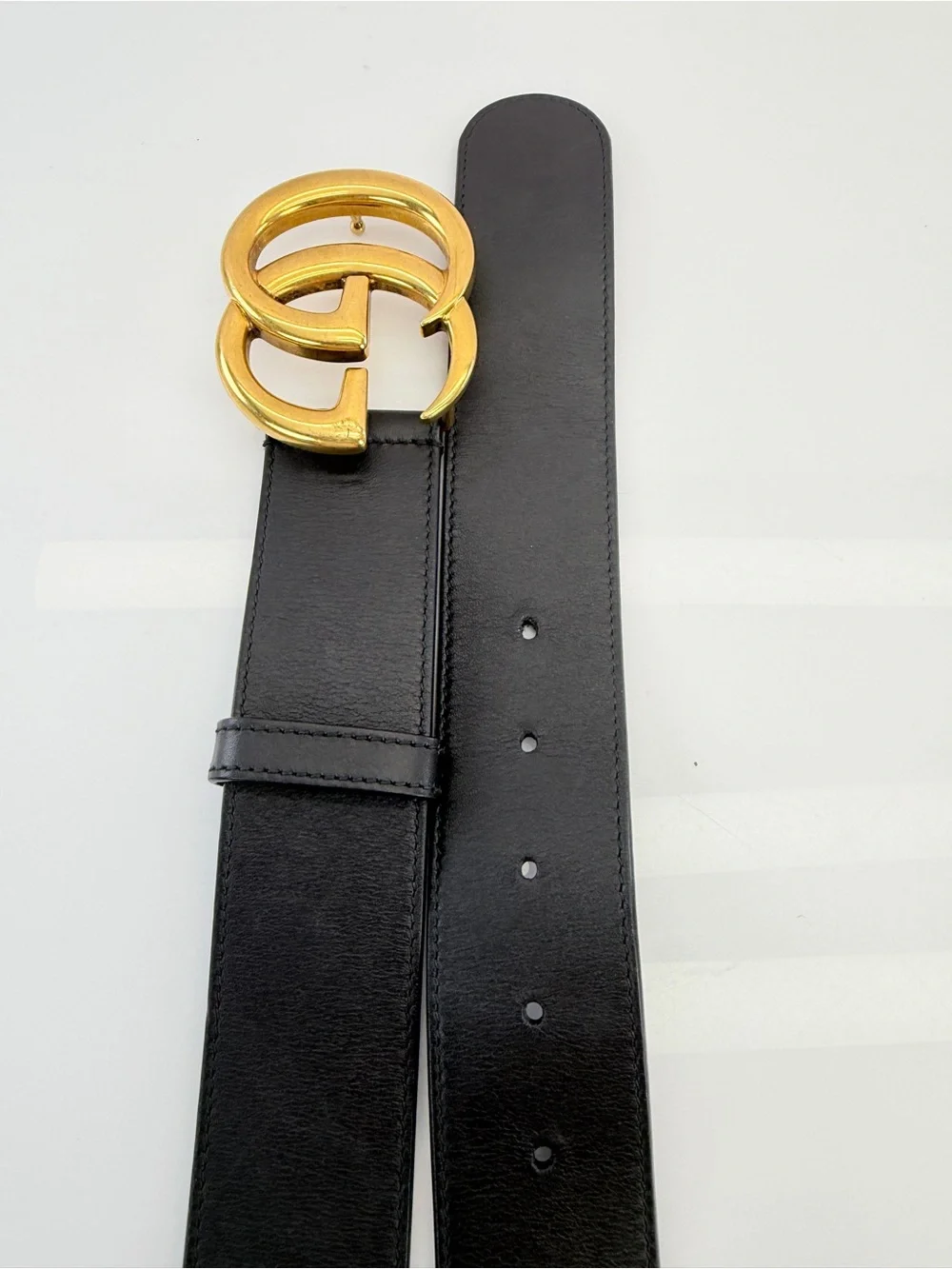 Gucci Black Leather Belt with Gold Double G Buckle